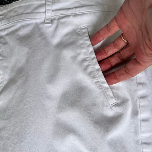 Ralph Lauren Chino Pants Women's 12 White Logo Faux Pockets Basic Classic Preppy - Picture 12 of 14
